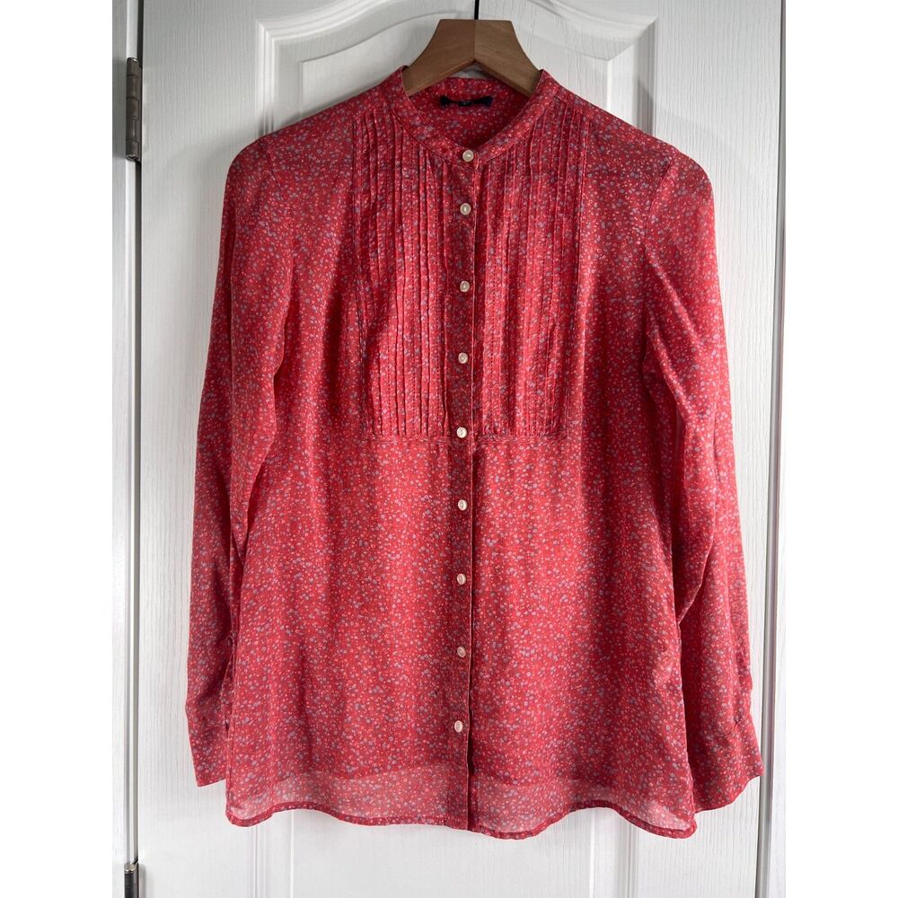 Gap Women's Long Sleeve Button Up Mandarin Collar Shirt Red Floral Size S